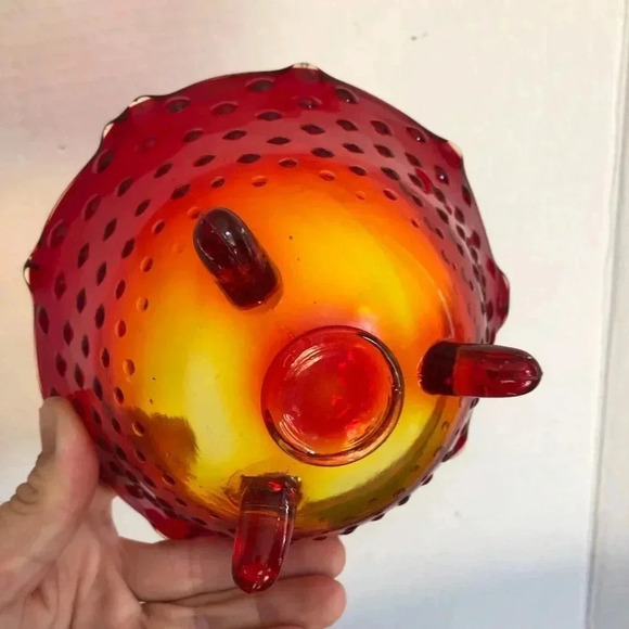 Vtg Amberina Hobnail Three  Footed Bowl - Picture 6 of 9